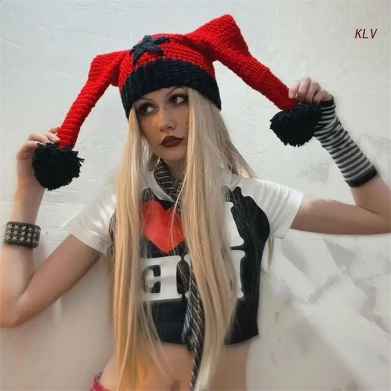 Beanie/Skull Caps Warm Knitted Beanie Hat for Women Y2K Clown Hat Crochet Woolen Yarn Girls Hat Fashion Female Hat Teens Lovely Headwear 231109