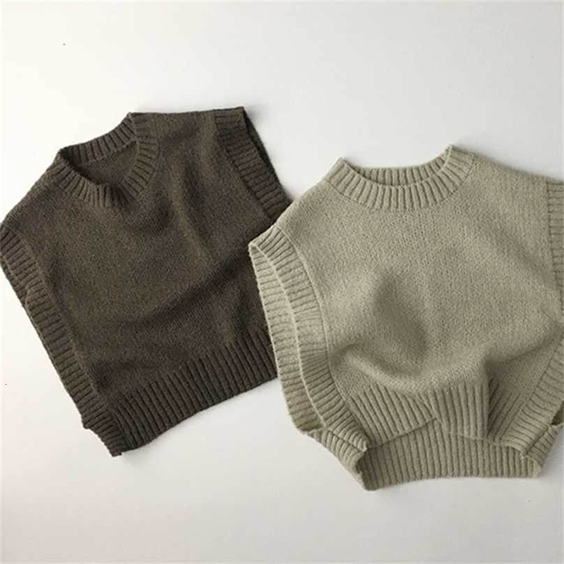 Korean Style Baby Girls Boys Sleeveless Solid Color Sweaters Spring Kids Pullovers Tops Summer Autumn Knitting Clothes 211104