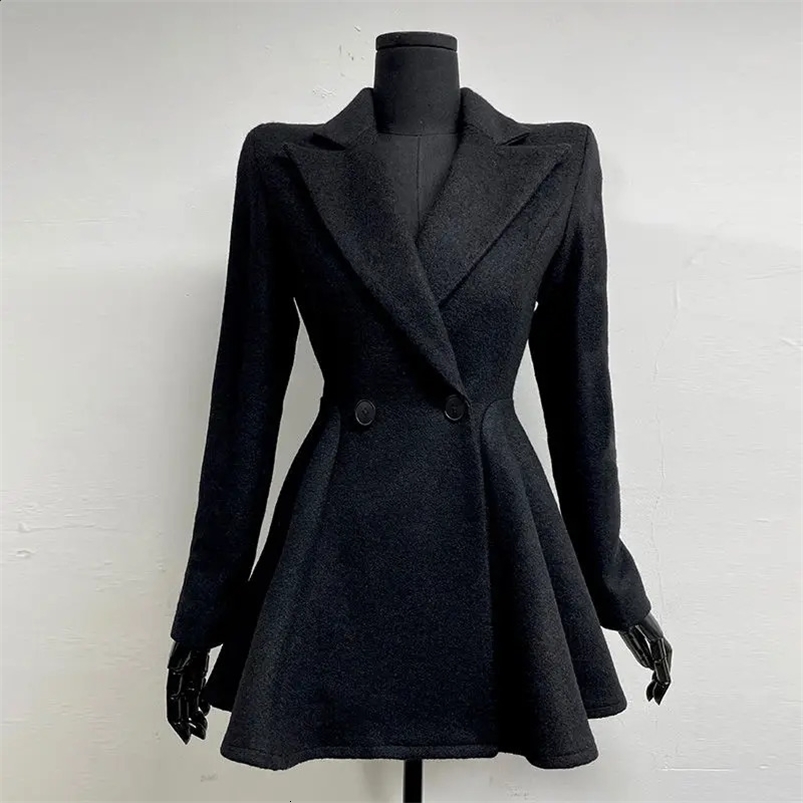 Fashion Womens Winter Elegant Faux Wool Woolen Jacket Warm Coat Vintage Loose Solid Autumn Long Overcoat Female Clothes 240729