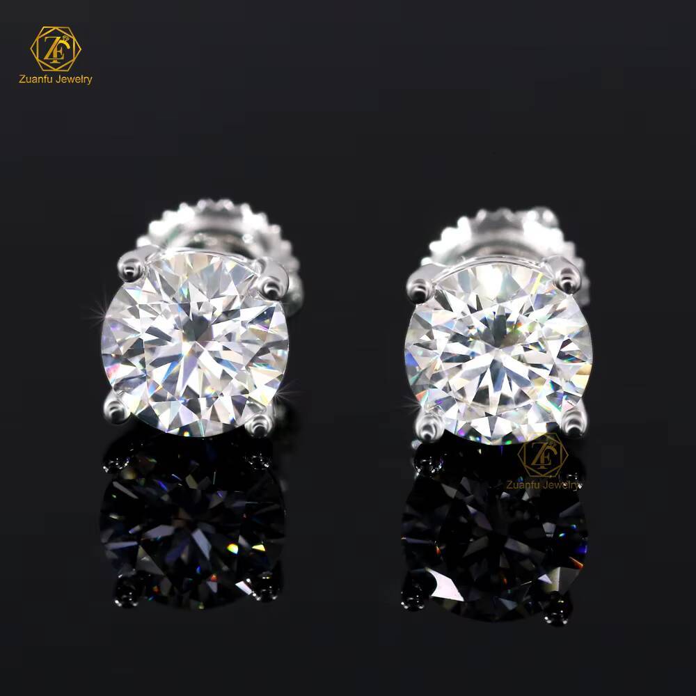 Ready to Ship 925 Sterling Silver Gold Plated Moissanite Stud Earrings D Color Round Brilliant Cut 5mm 65mm 8mm Sizes