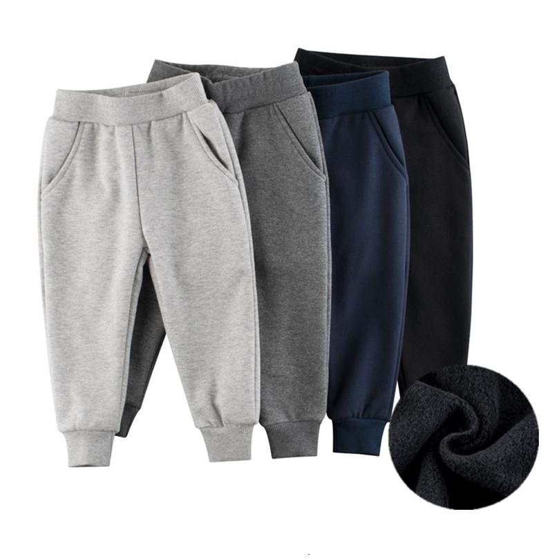 Trousers Children Trousers for Boys Autumn Winter Fleece Thickening Solid Blue Black Grey Sport Casual Long Pants for 19 Years 221006