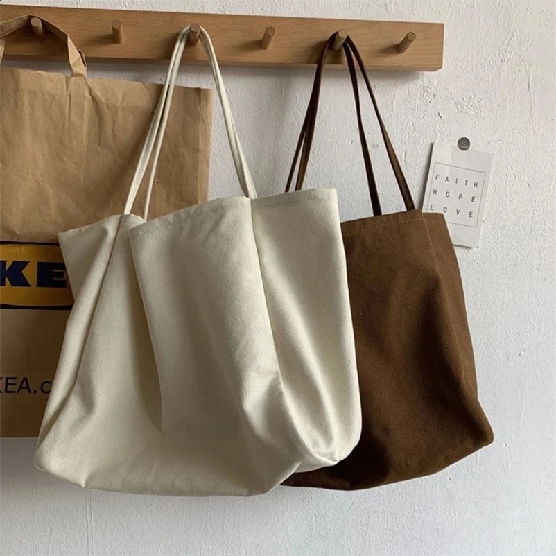 Canvas Shoulder Bag Large Capacity Grocery Simple Solid Color er Handbag Reusable Shopper Eco Shopping Bags 241224bj