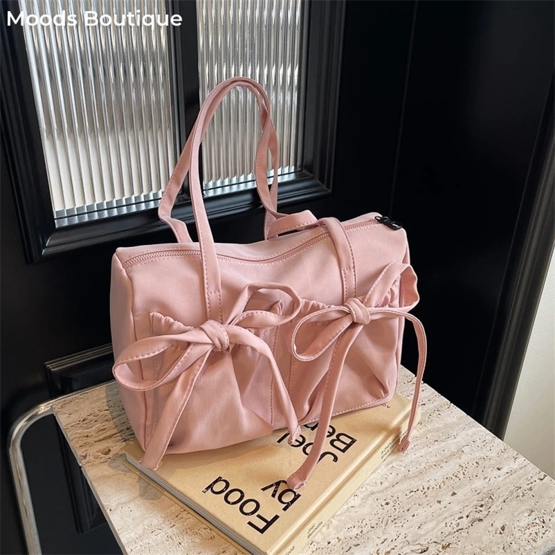 Nylon Fabric Shoulder Bags For Women Bow Multi Pockets Large Capacity Satchels 2024 Summer Latest Fashion Pillow Tote Bag 250208bj