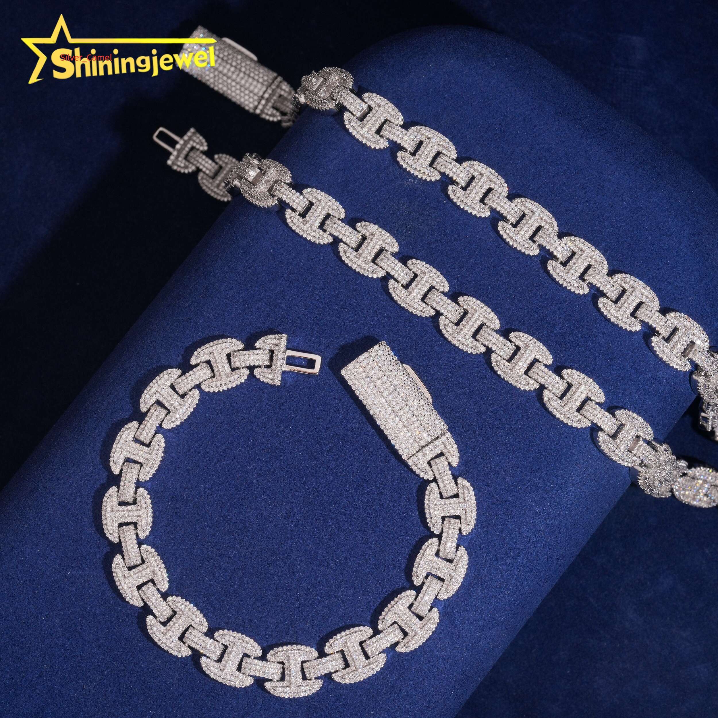 12mm Fine Jewlery Bracelet VVS Moissanite Diamond 925 Silver Hip Hop Jewelry Iced Out Moissanite Cuban Link Chain Necklace