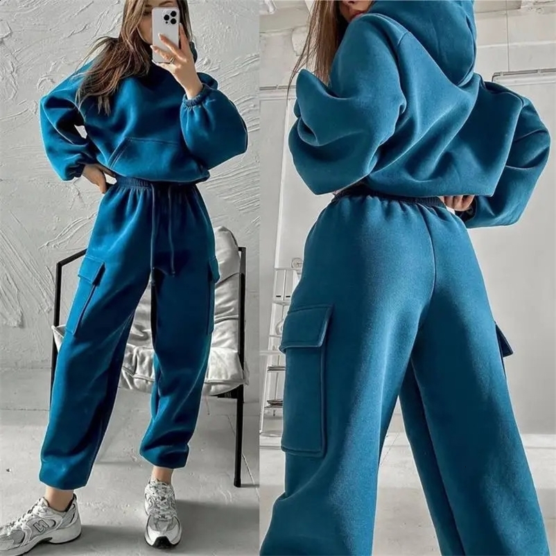 Hoodies Suit Winter Autumn Solid Casual Tracksuit Women Fleece 2 Pieces Set Sports Sweatshirts Pullover Jogger Sweatpants Outfit250120bj