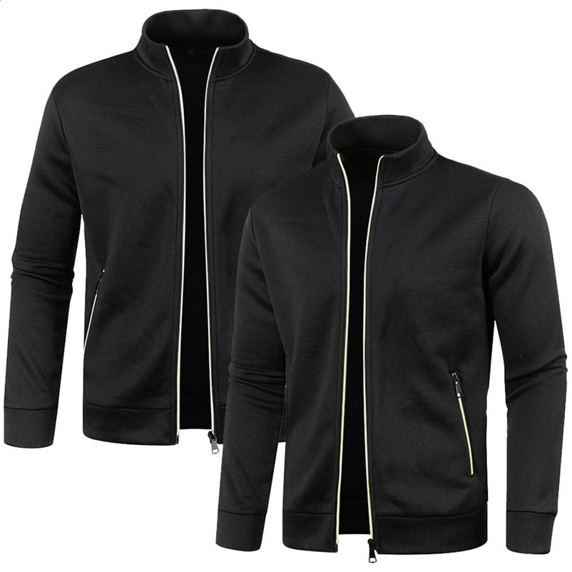 Male Long Sleeve Zipper Sweater Autumn/Winter Thin Velvet Jacket Casual Stand Up Collar Jackets Men Fleece Sweatshirt Y2k Coat 240823