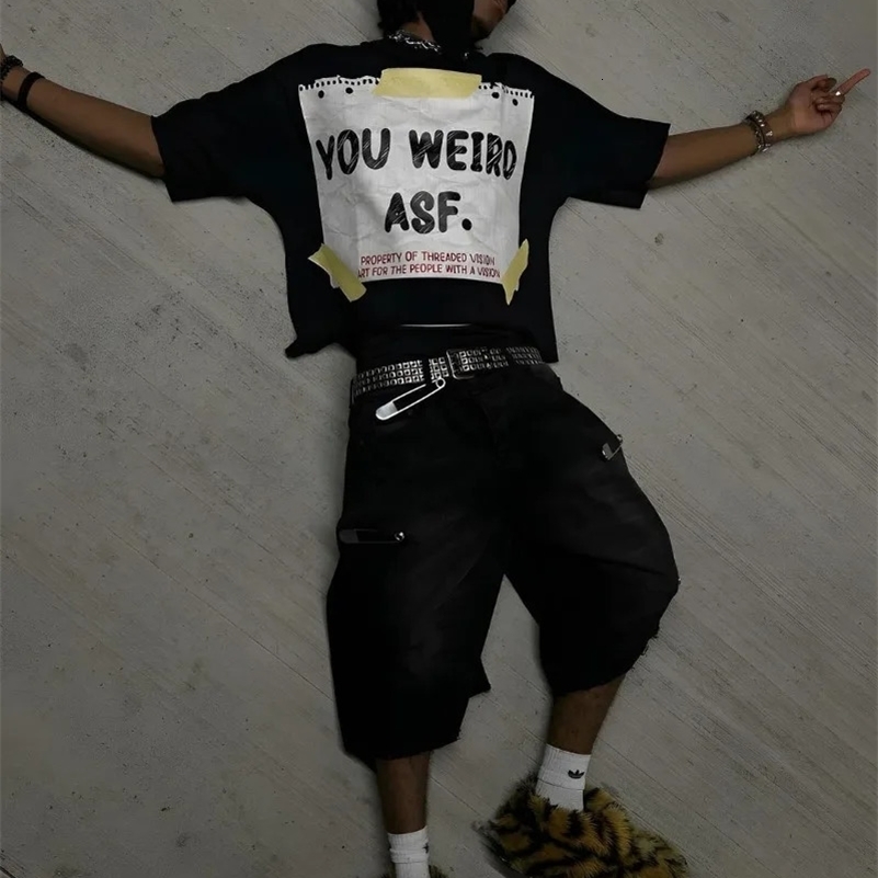 Y2K Rock Hip-Hop Fashion T-shirt American Street Harajuku Retro Lettre imprime surdimensionnée à manches courtes à manches courtes hommes Vêtemen