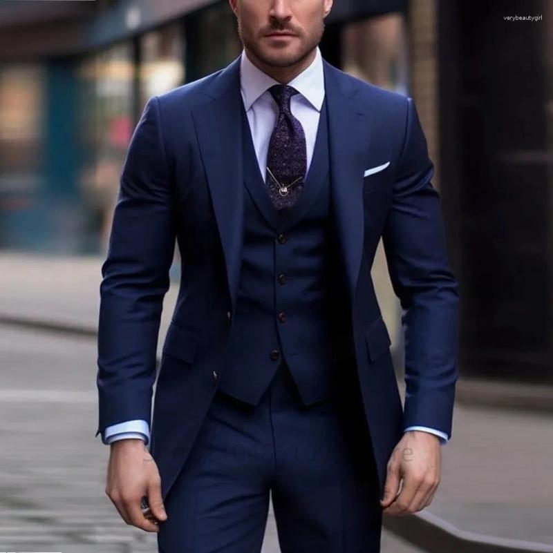 Men's Suits Classic Wedding Tuxedos Solid 3 Pieces Slim Fit Groomsmen Suit Male Formal Business Men Clothing Party(Jacket Vest Pants)
