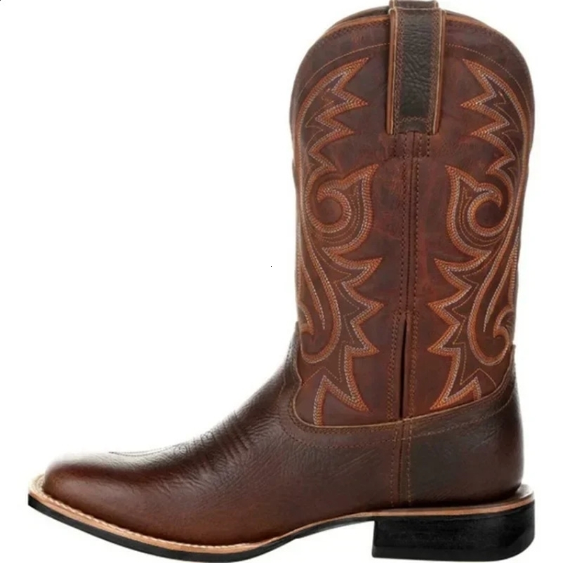 Mens Small and Medium Leg Western Cowboy Motorcycle Boots Mens Autumn Outdoor PU Leather Totem Small and Medium Leg Boots Retro Mens Shoes 240914bj