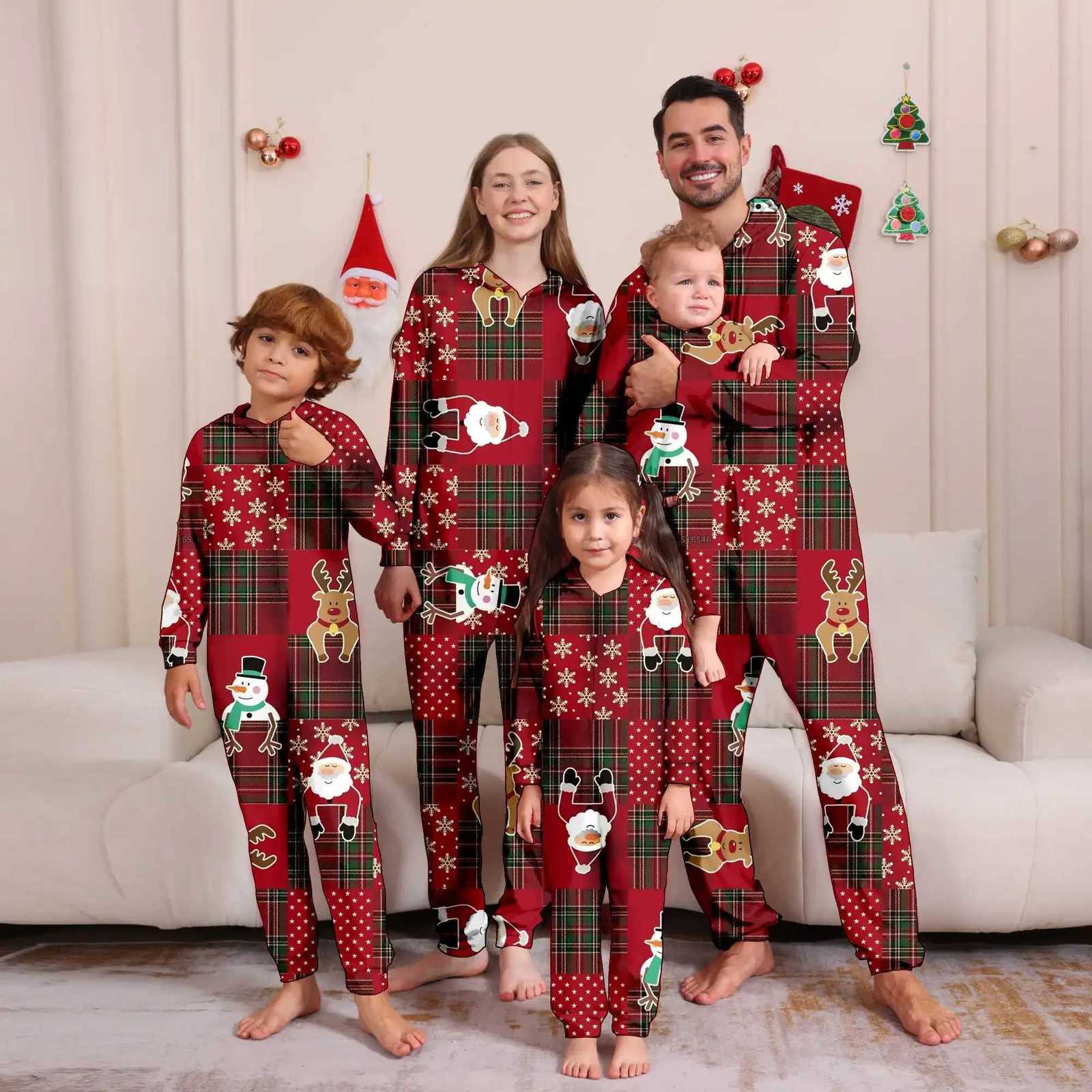 Autumn and Winter Cartoon cute cartoon full print Christmas pajama set with zipper jumpsuit for Christmas families X250923