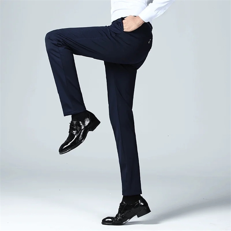 Summer Mens Fashion Suit Pants Solid Color Thin Section Button Business Gentleman Casual Pants Large Size Straight Pants 240708