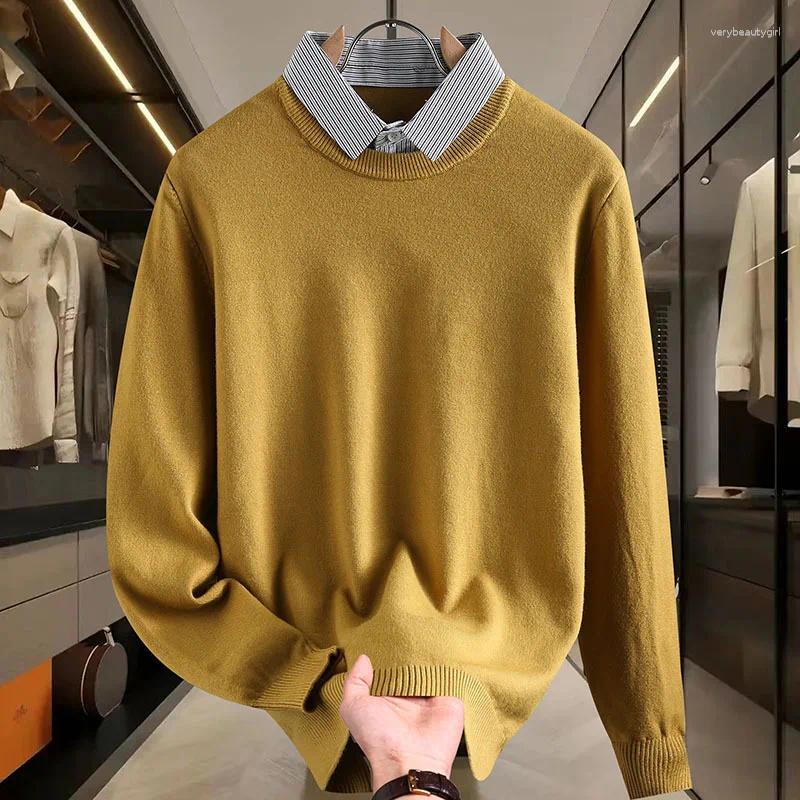 Men's Sweaters Fake Two-piece Sweater For Men 2025 Warm Autumn Winter Base Shirt Thread