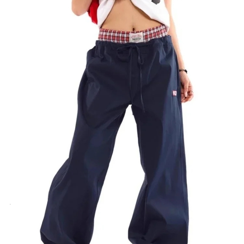 HOUZHOU Y2k Women Cargo Pants Vintage Harajuku Baggy Streetwear Wide Leg Patchwork Aesthetic Trousers Joggers American Retro 241120