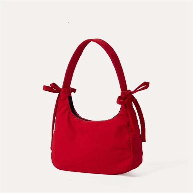 Casual Korean Style Nylon Bow Underarm Bag Bowknot Purse Oxford Cloth Shoulder Bag Pure Color Simple Handbag Women 241218