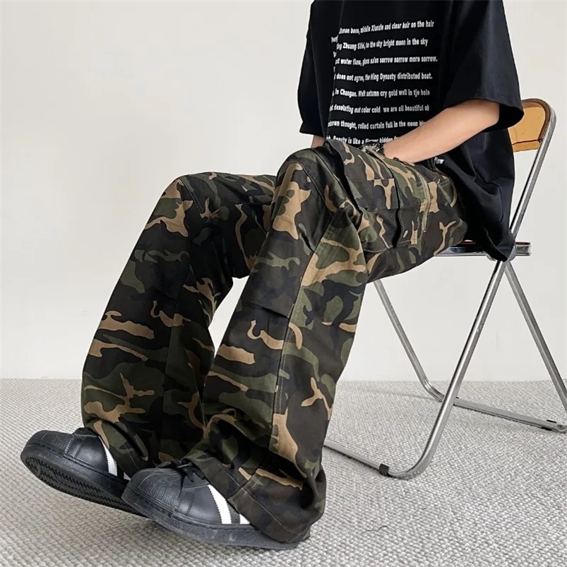 Camouflage Workwear Pants for Mens Korean Version Trendy High Street Big Pocket Cool Summer Pants 240708
