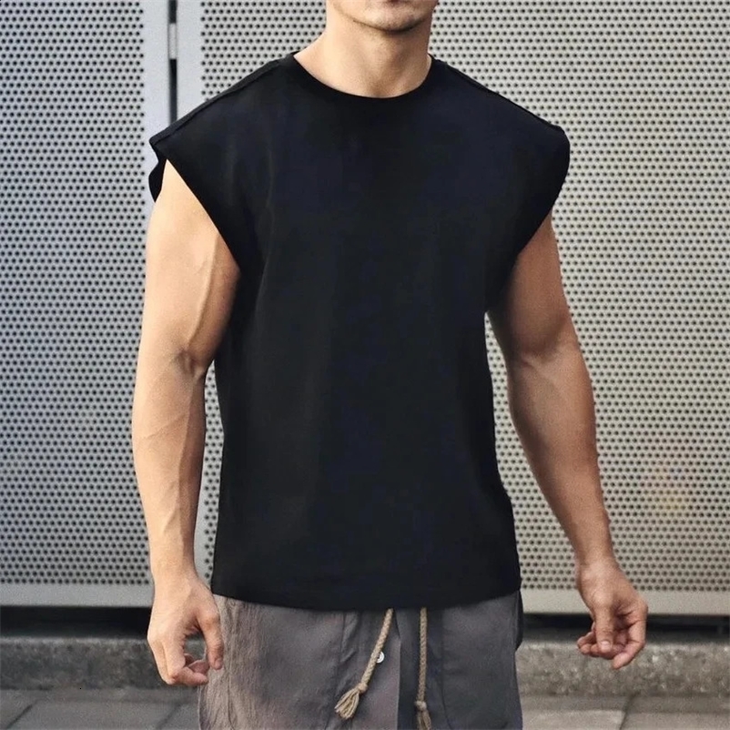 Men TankTop pure color cotton Summer vest Gym Muscle BodybuildingStreetwear sleeveless Shirt Workout Fitness SportLeisure250324bj