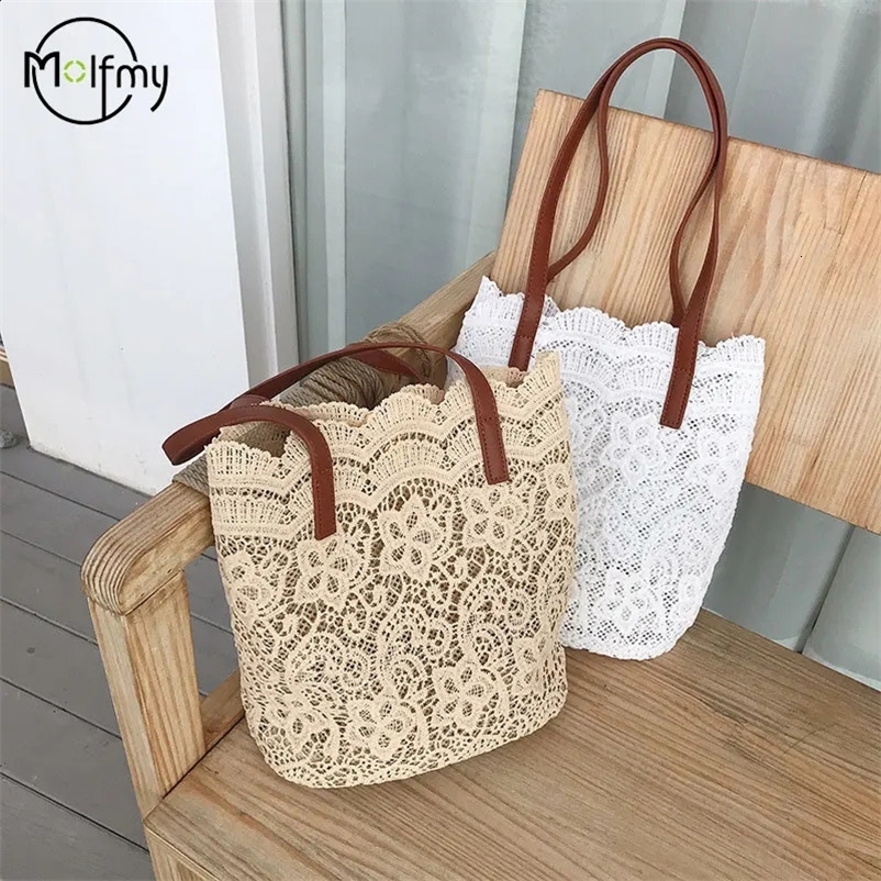 Bucket Shoulder Bag For Women Lace Summer Korean Lace Elegant Women Tote Shopping Female Bags Lady Handbag Female Beach Bag 250120bj