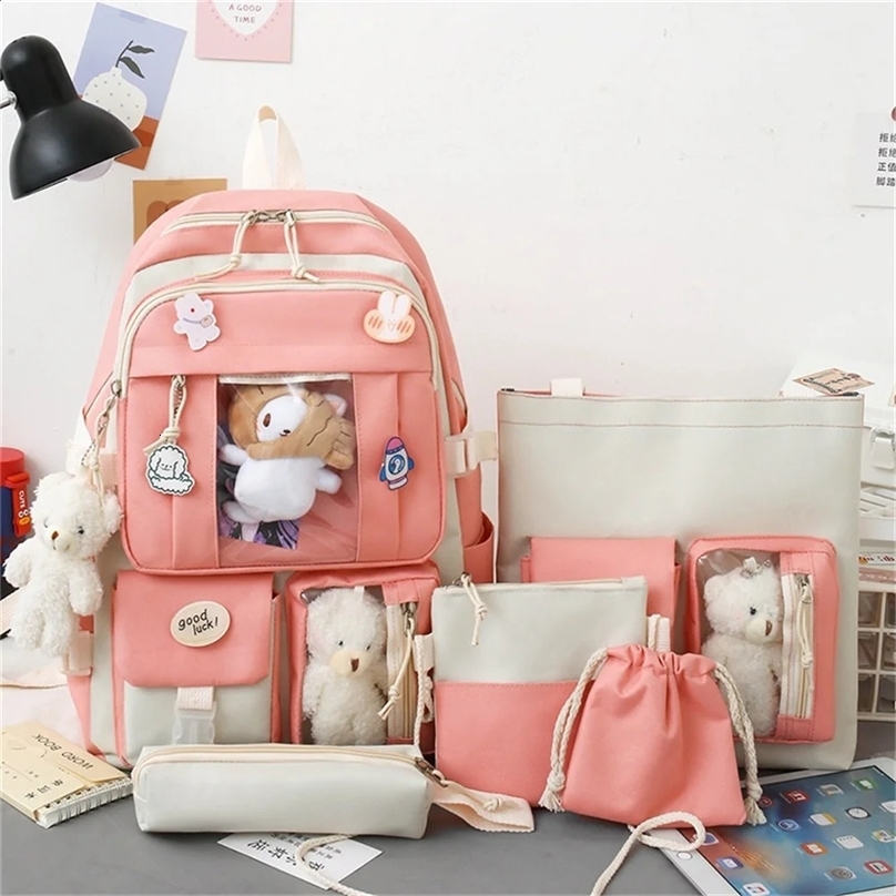 Set da 5 pezzi Zaino per ragazze Zaino per studenti Borsa a tracolla per adolescenti Borsa per libri Astuccio per donne Zaino da viaggio di grande c