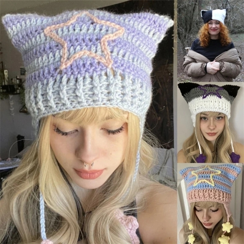 Girls Knitted Beanie Hat Easter Po Prop Cat Ear Hat Clothing Y2K Style Direct 240531bj