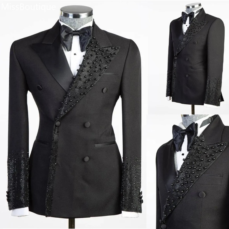 Handsome Men's Tuxedos Peaked Lapel Double Breasted Only One Jacket Pearls Groom Prom Party Wedding Birthday Blazer Plus Size Suits Coat Custom