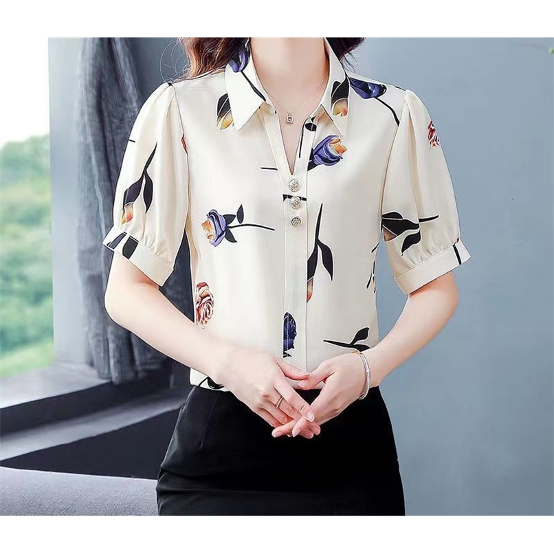 Blusas Mujer De Moda Womens Tops And Blouses Button Floral Turn-down Collar Chiffon Blouse Women Long Sleeve Shirts 2050 50 210415