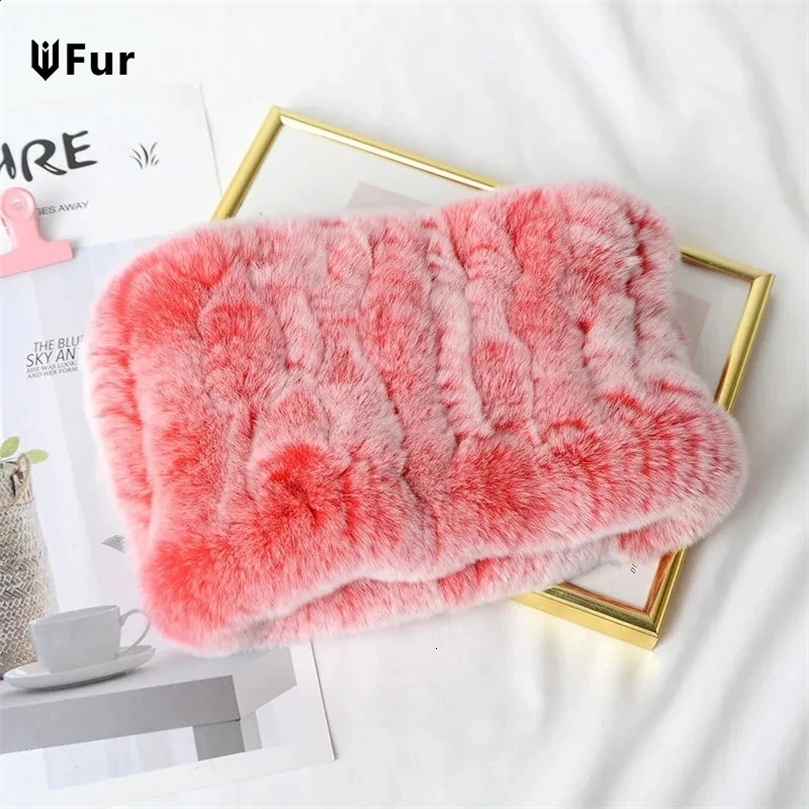 Rex Rabbit Fur Ring Scarves Warm Soft Women Genuine Headbands Scarf Handmade Knitted Real Scarfs 241017