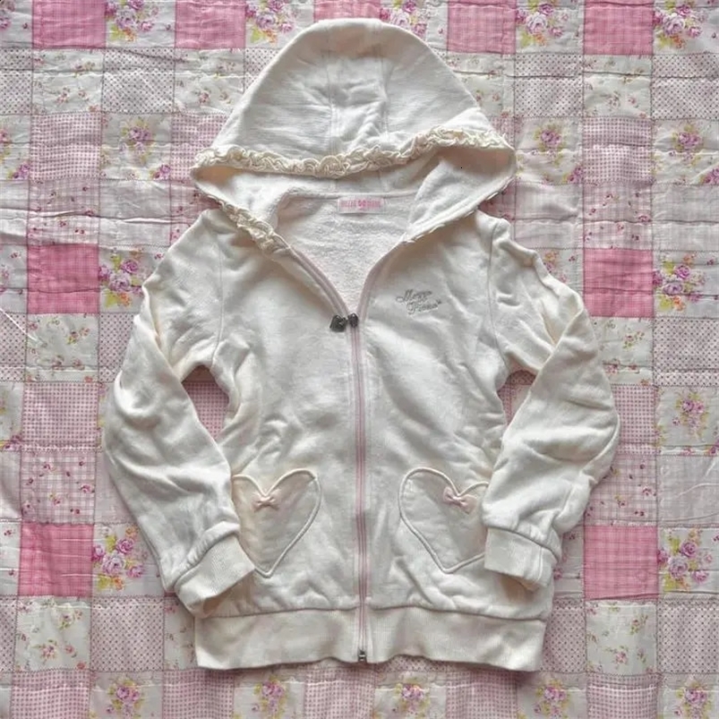 Y2k Cute Hoodies Women Winter Clothes Kawaii White Love Streetwear Loose Zip Up Hoodie Korea Sweet Girl 90s Vintage Long Sleeves 240820