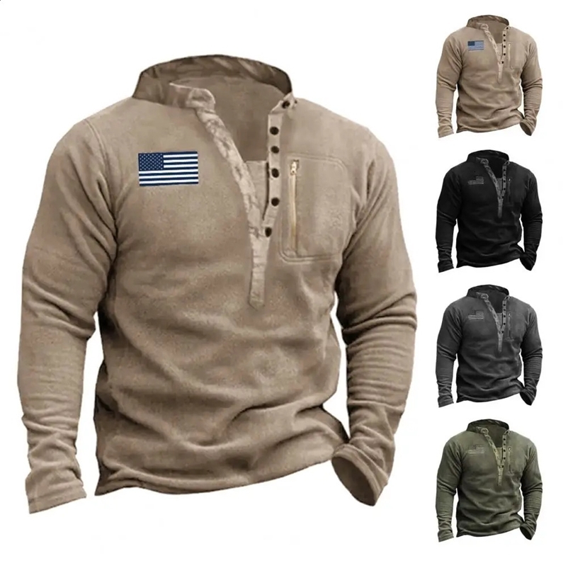 Trendy Men Sweatshirt Mens Retro Slim Fit Stand Collar Sweatshirt with American Flag Tag Warm Plush Zipper Pullover for Fall 240823