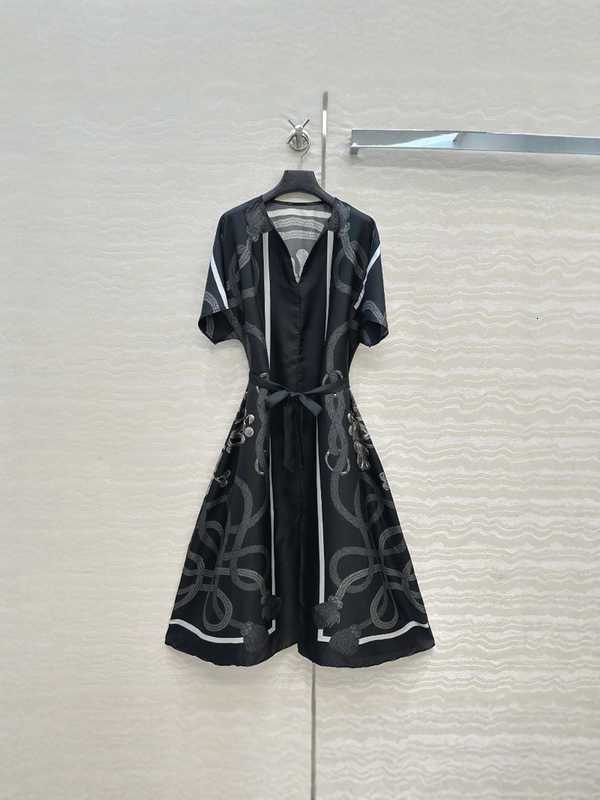 Basic & Casual Dresses Designer High-End top Quality 25 Autumn New Product Positioning Printed Twill Silk Kaftan Slit Dress 0R2W