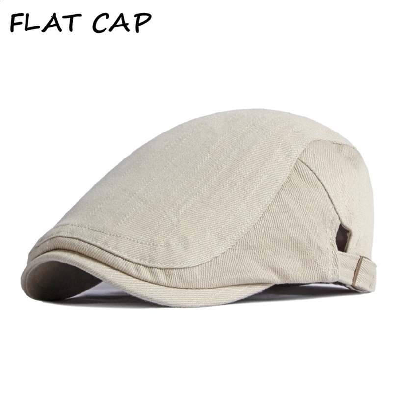 FLAT CAP Summer Beret For Men Cotton Solid Beige sboy British Style Solid Flat Cap Adjustable 55-60cm Black Army Green Gray 241226