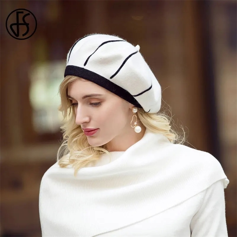 FS Womens Rabbit Beret Autumn Winter White French Artist Hat Elegant Girl Painter Hat Female Beret Female Warm Hat 240906bj