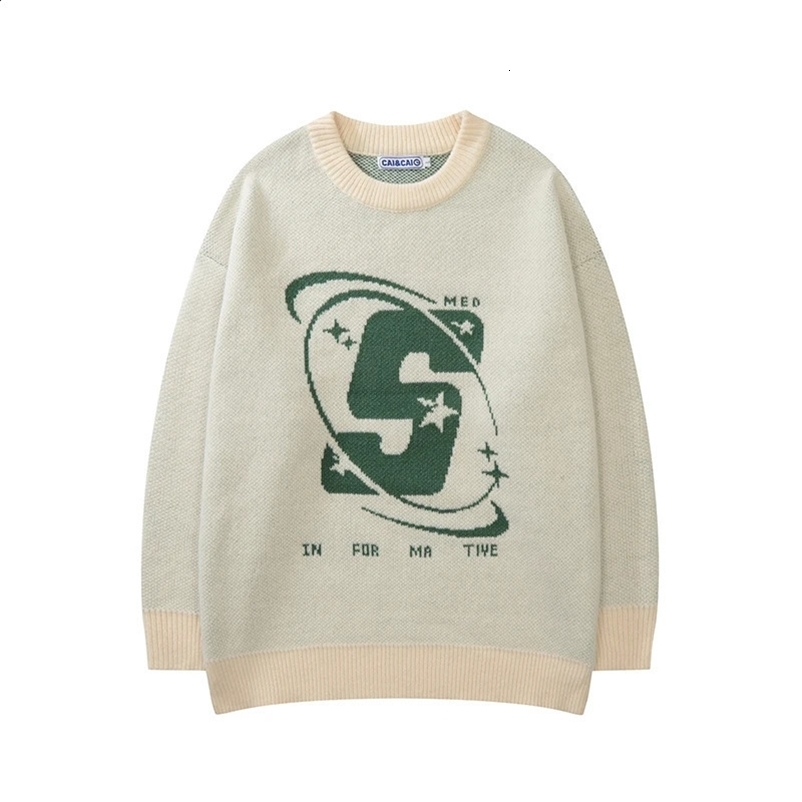 Capital Letter Print Solid Color Retro Mens and Womens Autumn Winter Sweaters Harajuku Crew Collar Oversized Pocket Knitted Top 240930