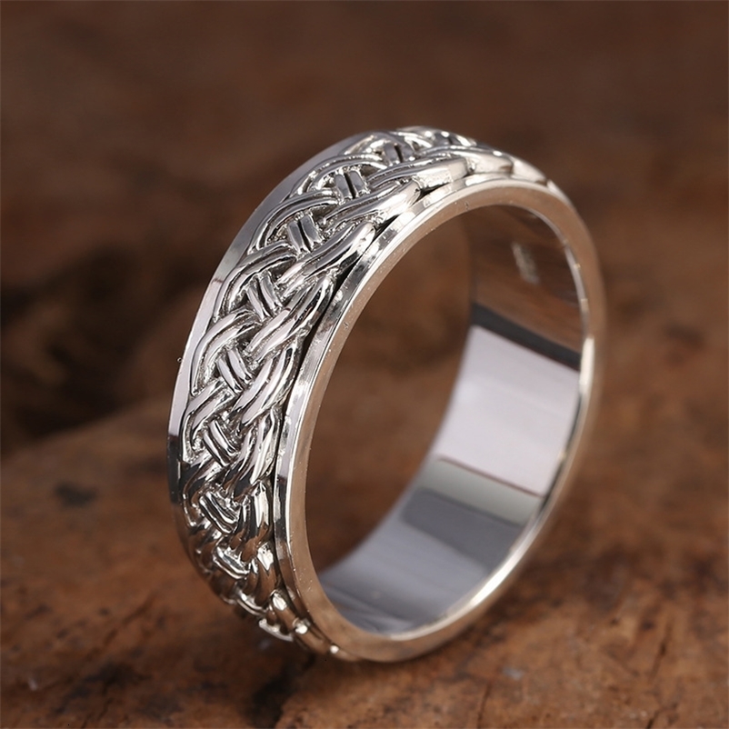 With Side Stones Unibabe Real S925 Sterling Silver Vintage Rotating Weaving Ring Men Women Pure Rings Fine Jewelry Holiday Gifts 230710bj