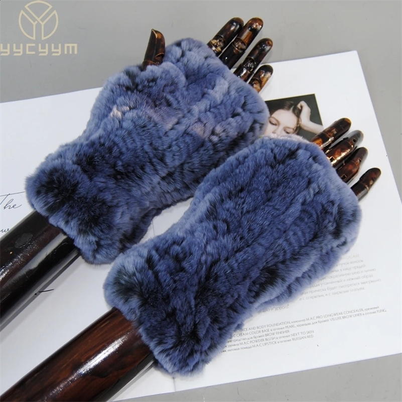 Arrival Women Knit Fur Mitten Girls 100% Real Genuine Knitted Rex Rabbit Fur Mittens Winter Warm Real Fur Fingerless Gloves 240914