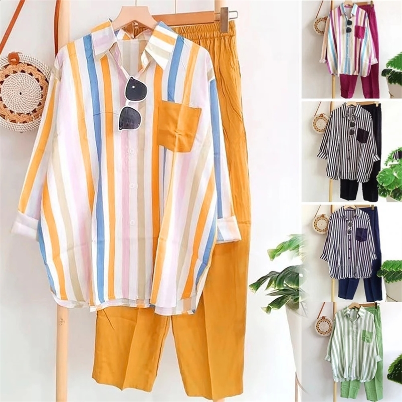 Womens sportswear two-piece set summer cotton linen casual loose solid shirt wide leg pants set 2-piece set 250327