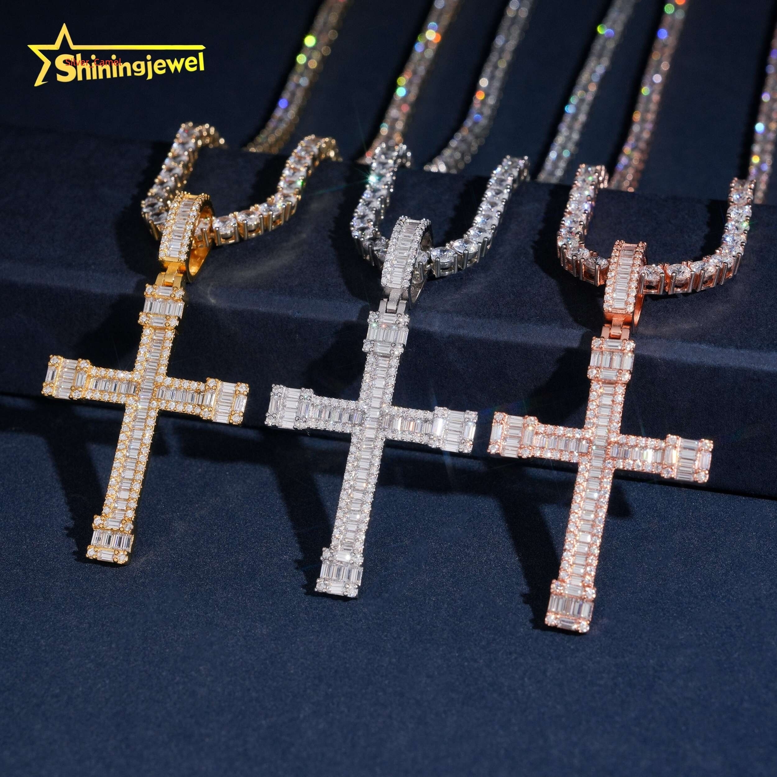 Bijoux glacés 925 Sterling Silver Hip Hop Mens Pass Diamond Tester Cross VVS Moisanite Pendant