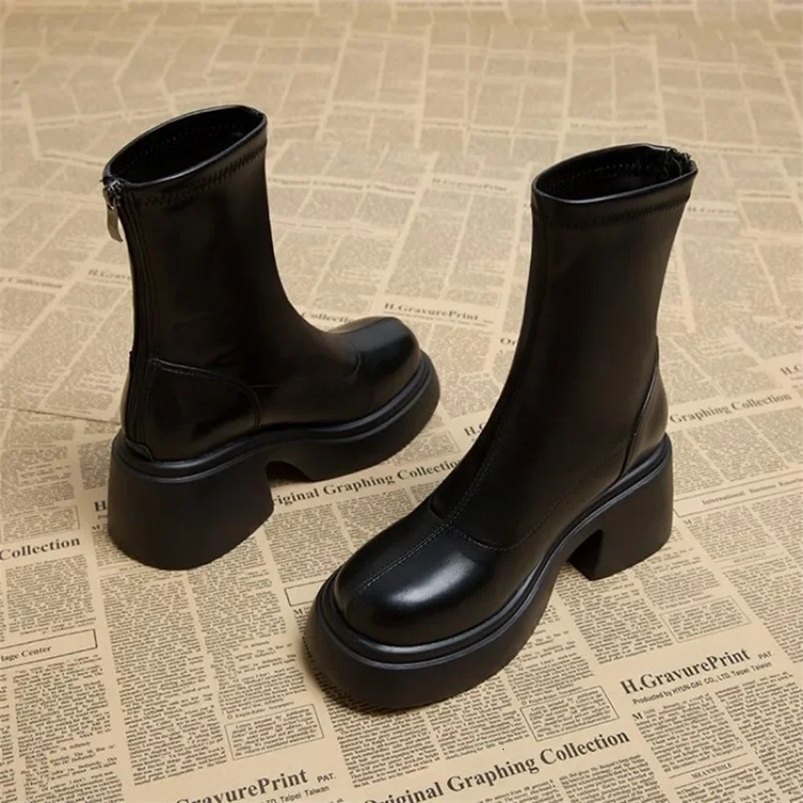 Fashion Spring and Autumn Womens Chunky Heel Short Boots Pu Material One-foot Womens Platform Boots Large Size 35-40 240713