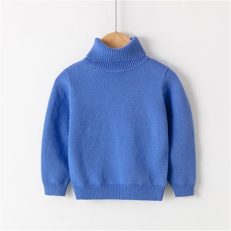 Autumn And Winter High Neck Knitted Sweater Baby Girl Clothes Children's Turtleneck Boy Solid Candy Color 211104
