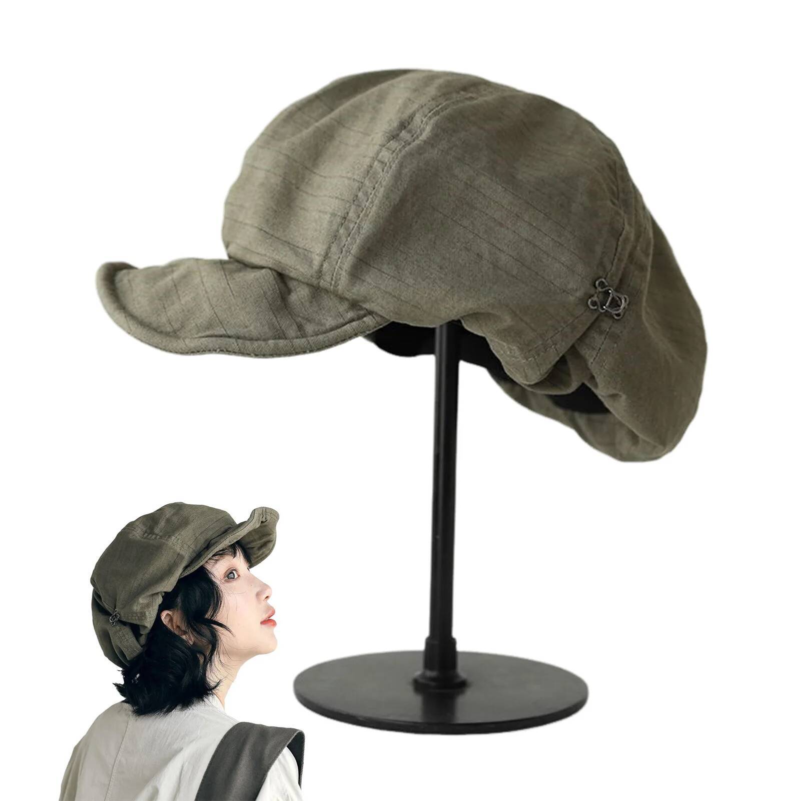 Retro Caps French Style Women Vintage Painter's Beret Solid Color Hat for Outdoor Fishing Camping 54-60cm ddmythur
