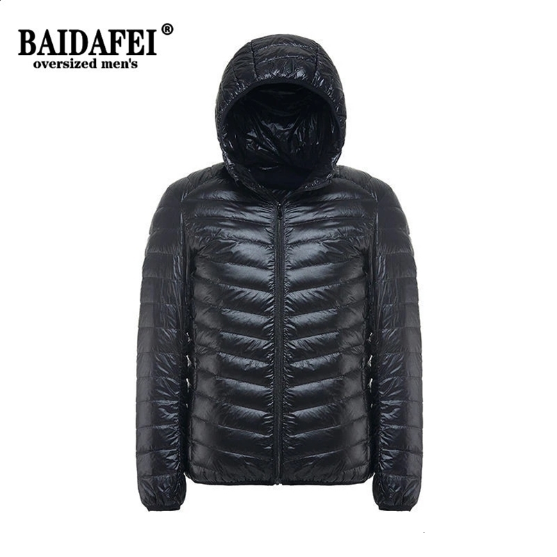 Plus Size 5xl 8xl 11xl Men Fashion Hooded Puffer Jacket Mens Ultralight Packable 90% White Duck Down Men Coats 240830