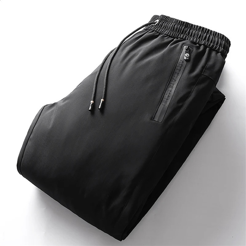 Winter Mens Casual Down Pants Padded And Thickened Warm Pants Solid Color Windproof Waterproof High-Quality Cotton Pants 240914