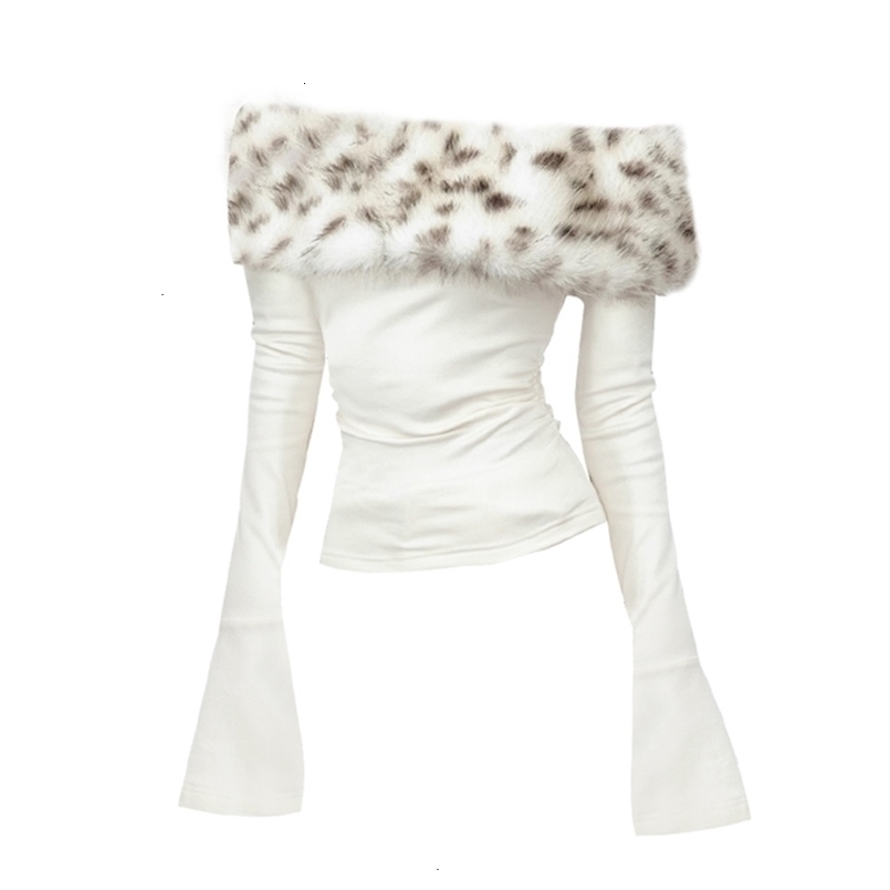 Spring Women Shoujo Girl leopard Print Faux Fur Crop Top Coquette 2000s Aesthetic T-Shirt Tees Old Money Gyaru Y2k Kpop Grunge 250207