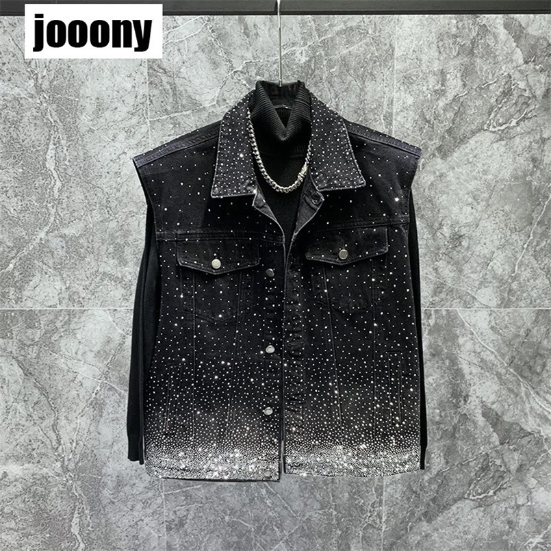 Fashion Casual Denim Vest For Men Patchwork Mens Single Breasted Sleeveless Jackets Trend Personalized Jacket Retro 250326