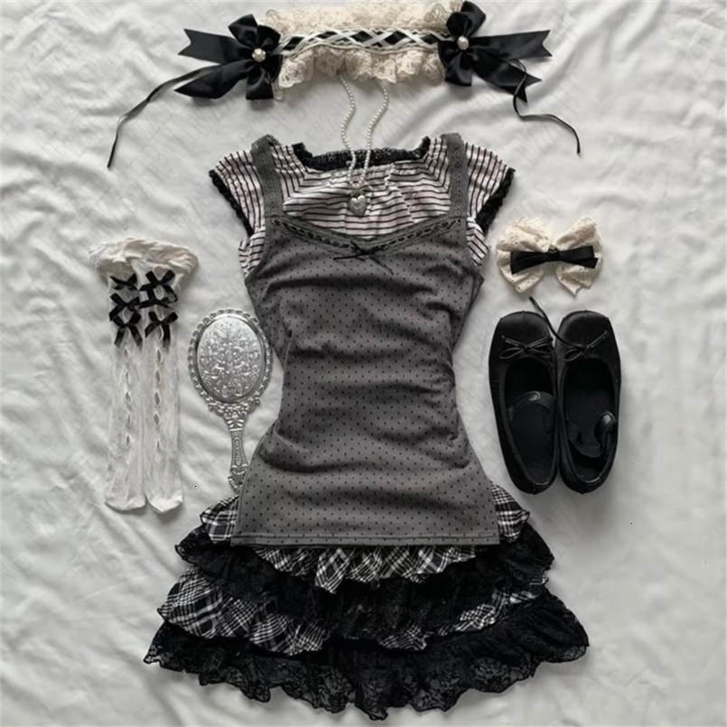 Y2K Cute Women Fashion Wave point Halter tops Aesthetic Harajuku Casual Cute Camisole Sweet Vintagen Singlet emo Crop Tops 250415
