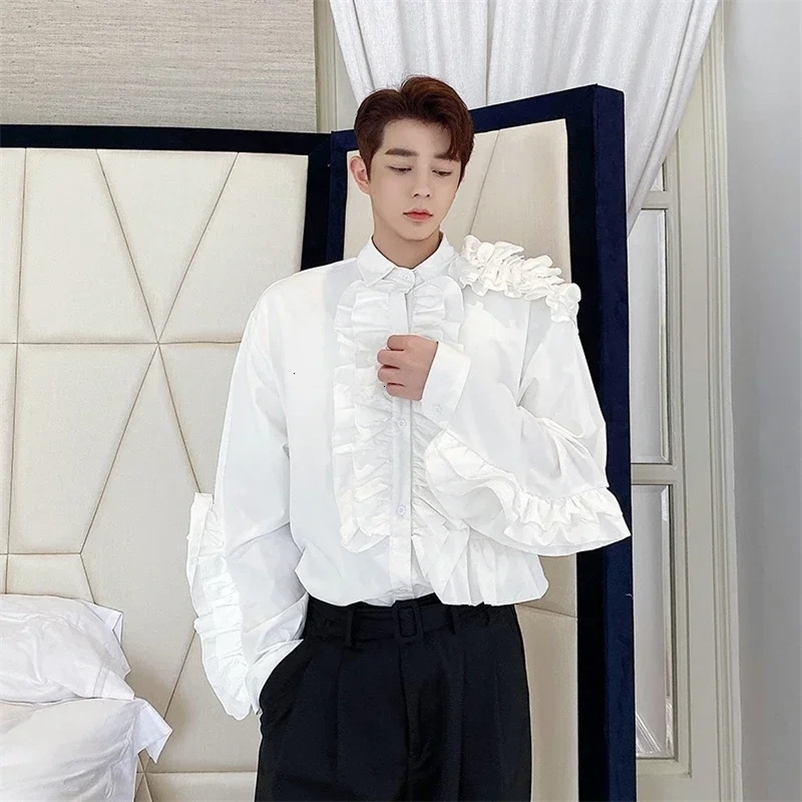 Vintage White Ruffle Men Shirt Long Sleeve Tuxedo Shirt Party Club Evening Punk Gothic Formal Spring Autumn Blouses 240615