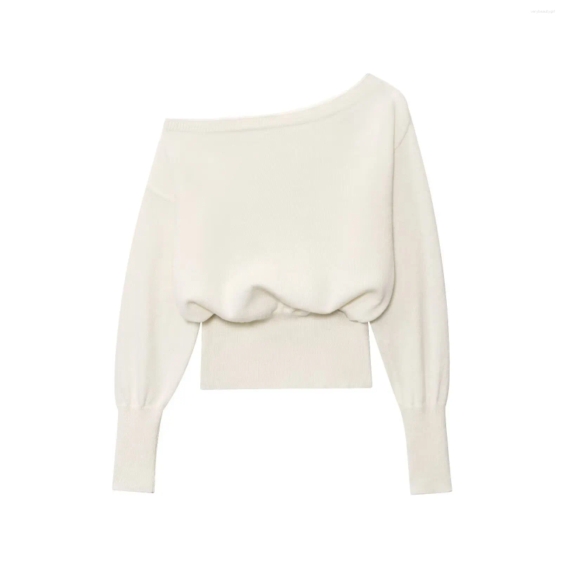 Women's Sweaters Off-Shoulder White Knitted Top 2025 Autumn Arrival Long-Sleeved Cropped Jumper Casual Pullover Crop