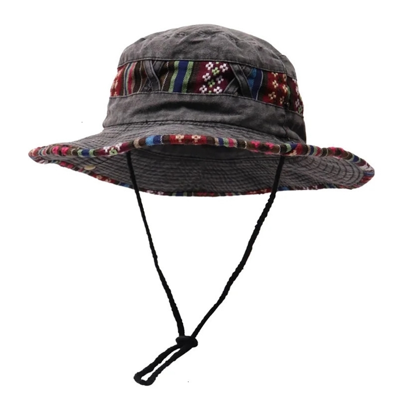 Chapeau de pêcheur à cordon vintage pour hommes et femmes au printemps et à l'été extérieur du chapeau de pêche de la crème solaire western cowbo
