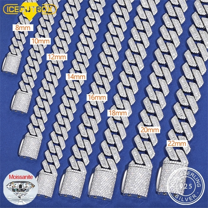 Classic 1022mm Baguette Cuban necklace ice out ious shiny mens hiphop jewelry 925 sterling silver party gift 240812