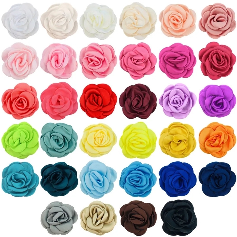 180Pcs 4cm 6cm 8cm solid color cute little fashionable burning satin rose chiffon flower childrens headwear accessories full stock MH31 240531bj