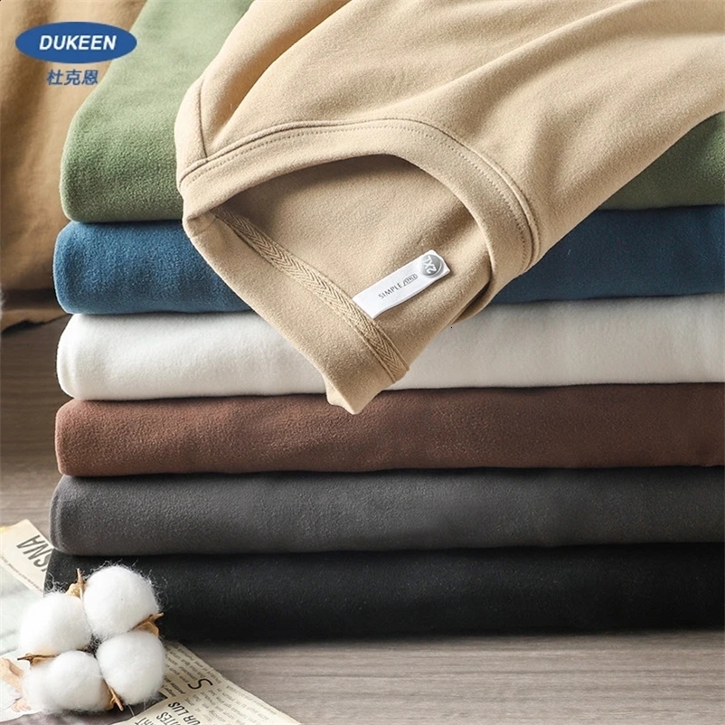 DUKEEN Dralon Shirt for Men Long-Sleeved Bluse Thickened Thermal Underwear Top 350G Heavyweight T-Shirt Winter Mens Clothing 240826